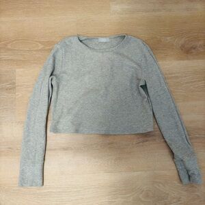 nuuds Micro Waffle Crop Top | Heather Grey | size L